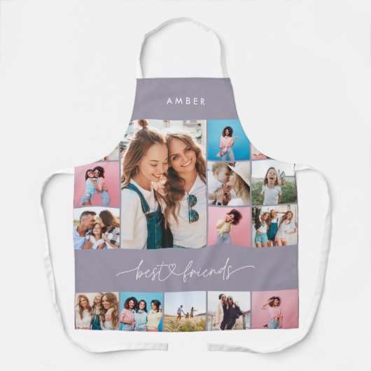 Girly script multi foto beste vriend modern lila schort (Voorkant)