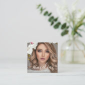 Girly Script QR Code Photo  Vierkante Visitekaartje (Staand voorkant)