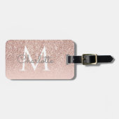 Girly Script Roos Gold Glitter Blush Pink Monogram Bagagelabel (Voorkant horizontaal)