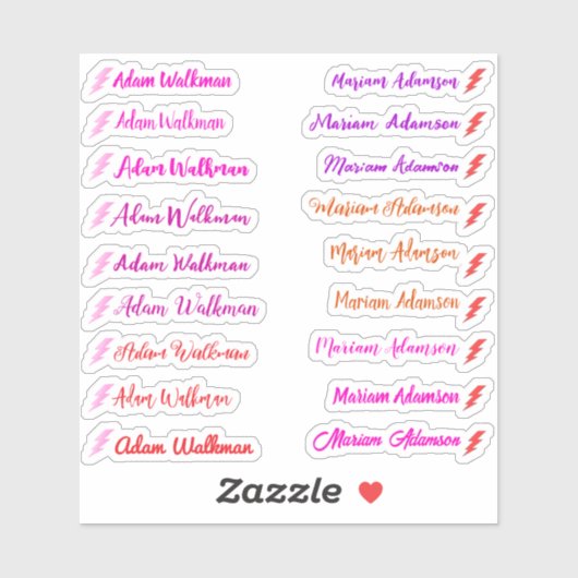 Girly Set van 18 Labels, Elegante Script Naam Stic Sticker (Vel)