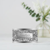 Girly Shimmer Folie Silver Glitter Visitekaartje (Staand voorkant)