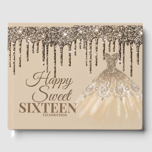 Girly Shining Glitter Drip Spark Sweet 16 Birthday Gastenboek (Voorkant)