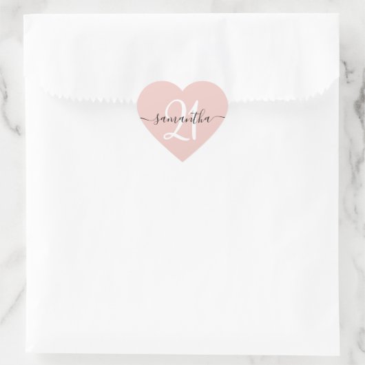 Girly Signature Gepersonaliseerd Nummer 21 Blush Hart Sticker (Tas)