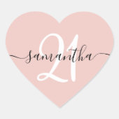 Girly Signature Gepersonaliseerd Nummer 21 Blush Hart Sticker (Voorkant)