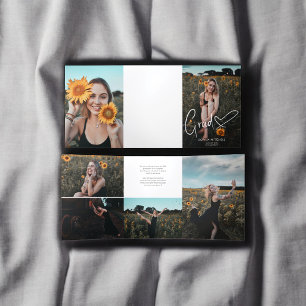 Girly Signature Hart Foto Afstuderen Drieluik Uitnodiging