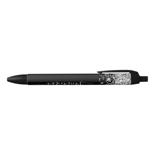 Girly Signature Silver Glitter op zwart Zwarte Inkt Pen (Bovenkant)