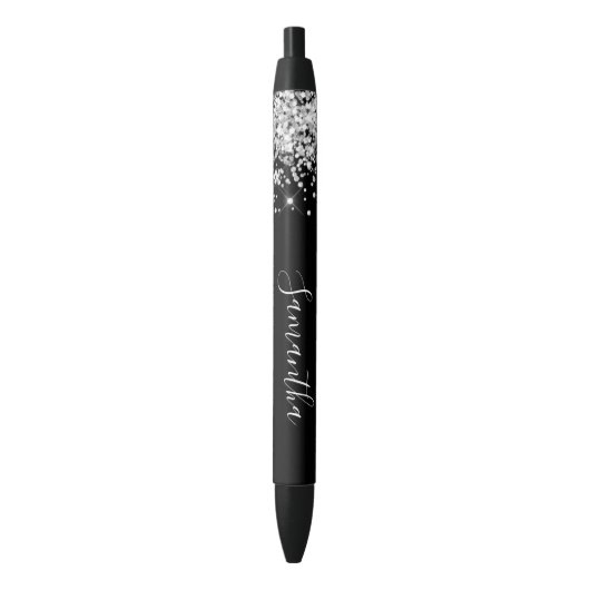 Girly Signature Sparkly Silver Glitter Zwarte Inkt Pen (Voorkant Verticaal)