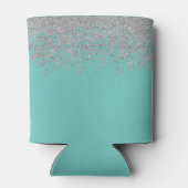 Girly Silver en Blauwgroen Monogram Aqua Sparkle Blikjeskoeler (Achterkant)