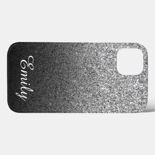 Girly Silver Glitter Black Ombre gepersonaliseerd Case-Mate iPhone Case (Achterkant (horizontaal))