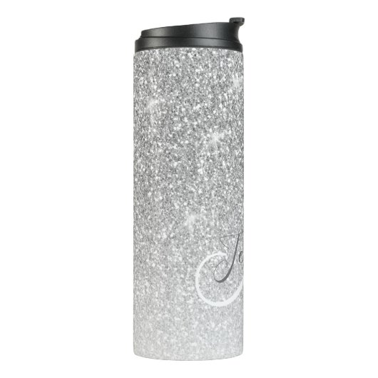 Girly Silver Glitter Blush Monogram Naam  Thermosbeker (Gedraaid links)