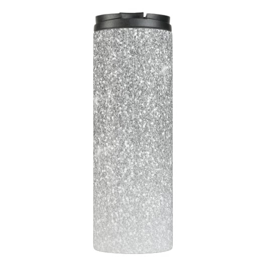 Girly Silver Glitter Blush Monogram Naam  Thermosbeker (Achterkant)