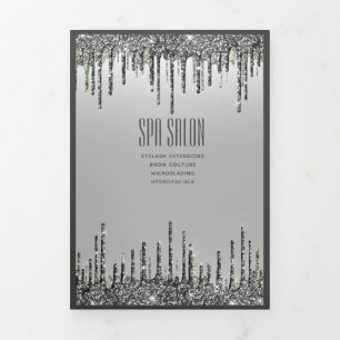 Girly Silver Glitter Double Drips Salon Brochure Drieluik Uitnodiging