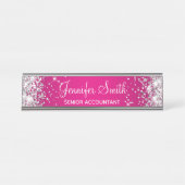 Girly Silver Glitter Hot Pink Gradient Bureau Naambordje (Voorkant)