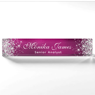 Girly Silver Glitter Hot Roze Folie Ombre Custom Naambordje
