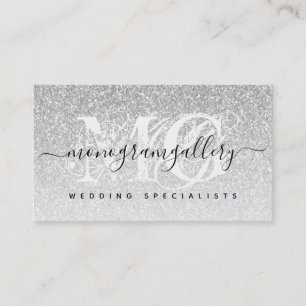Girly Silver Glitter Luxe Glam Monogram Visitekaartje