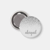 Girly Silver Glitter Modern Monogram Naam Magneet (Voorkant / Achterkant)