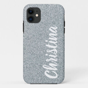 Girly Silver Glitter Name Personalized Hoesje-Mate iPhone 11 Hoesje