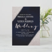 Girly Silver Glitter Navy Blue Waterverf Wedding Kaart (Staand voorkant)