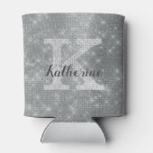 Girly Silver Glitter Sparkle Glam Monogram Naam Blikjeskoeler (Achterkant)