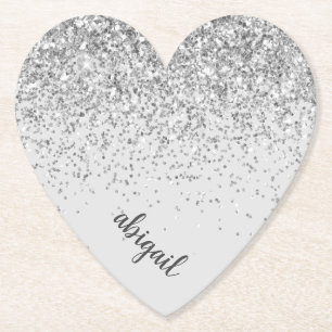 Girly Silver Glitter Sparkle Modern Heart Party Kartonnen Onderzetters