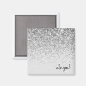 Girly Silver Glitter voegt je eigen naam toe Magneet (Voorkant / Achterkant)