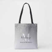 Girly Silver Grey Glitter Monogram Naam Draagtas (Voorkant)