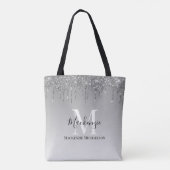 Girly Silver Grey Glitter Monogram Naam Draagtas (Achterkant)