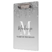 Girly Silver Grey Glitter Monogram Naam Klembord (Links)