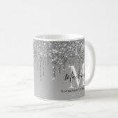 Girly Silver Grey Glitter Monogram Naam Koffiemok (Voorkant rechts)