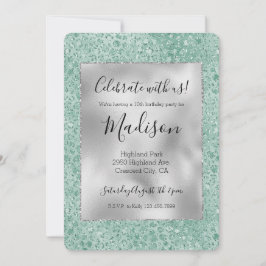 Girly Silver Mint Glitter Glitz Luipaard print Kaart