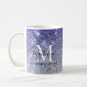 Girly Silver Paarse Ombre Glitter Monogram Naam Koffiemok