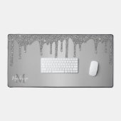 Girly Silver Sparkle Glitter Drift Monogram Bureaumat (Keyboard & Muis)