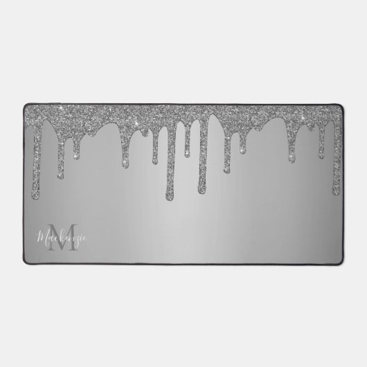 Girly Silver Sparkle Glitter Drift Monogram Bureaumat (Voorkant)