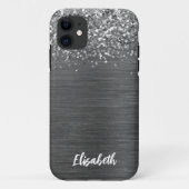 Girly Silver Sparkle Glitter Monogram Naam Case-Mate iPhone Case (Achterkant)