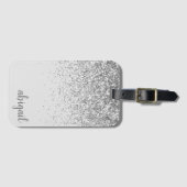 Girly Silver Stylish Glitter Modern Monogram Name Bagagelabel (Voorkant (horizontaal))