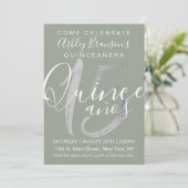 Girly Simple Sage Green Silver Foil Quinceañera Kaart (Staand voorkant)