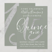 Girly Simple Sage Green Silver Foil Quinceañera Kaart (Voorkant / Achterkant)