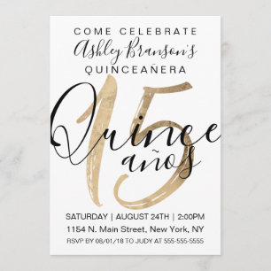 Girly Simple White Gold Foil Quinceañera Kaart