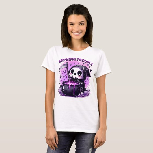 Girly Skeleton Schattige Grim Reaper Teen's Hallow T-shirt (Voorkant volledig)