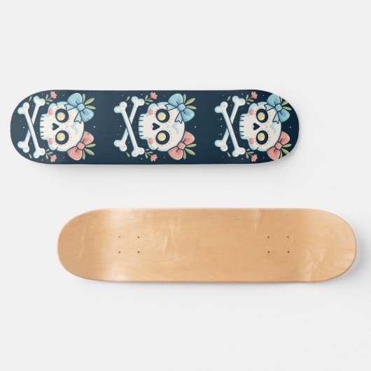 Girly Skull and Crossbones Skateboard (Horizontaal)