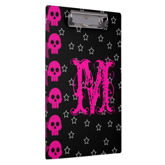 Girly Skull EMO Punk Monogram Initiaal Clip Board Klembord (Rechts)