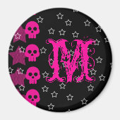 Girly Skull EMO Punk Rock Monogram Initial Magnet Magneet (Voorkant)