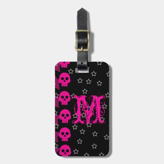Girly Skull EMO Punk Rocker Monogram Bagagelabel (Voorkant verticaal)
