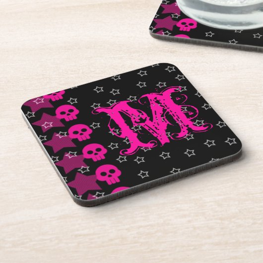 Girly Skull EMO Punk Rocker Monogram Drink Onderze Drankjes Onderzetter (Linkerzijde)