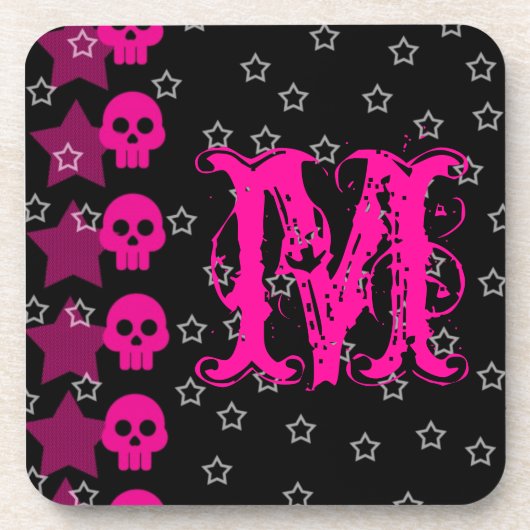 Girly Skull EMO Punk Rocker Monogram Drink Onderze Drankjes Onderzetter (Voorkant)