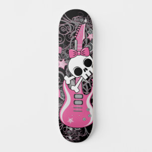 Girly Skull met Roze Gitaar Skateboard