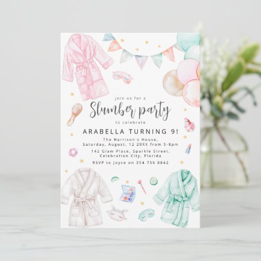 Girly Sleepover Slumber Verjaardagsfeestje Kaart (Staand voorkant)