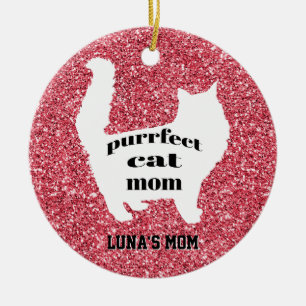 Girly Sparkle Roze Moderne Kat Mama Keramisch Ornament
