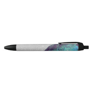 Girly Sparkly Blauwgroen Blue en Black Faux Glitte Zwarte Inkt Pen