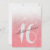 Girly Sparkly Coral White Glitter Ombre Sweet 16 Kaart (Achterkant)